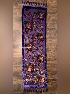 Vintage Western Fashion Purple Silk Velvet Beaded Fringe Shawl Y2K